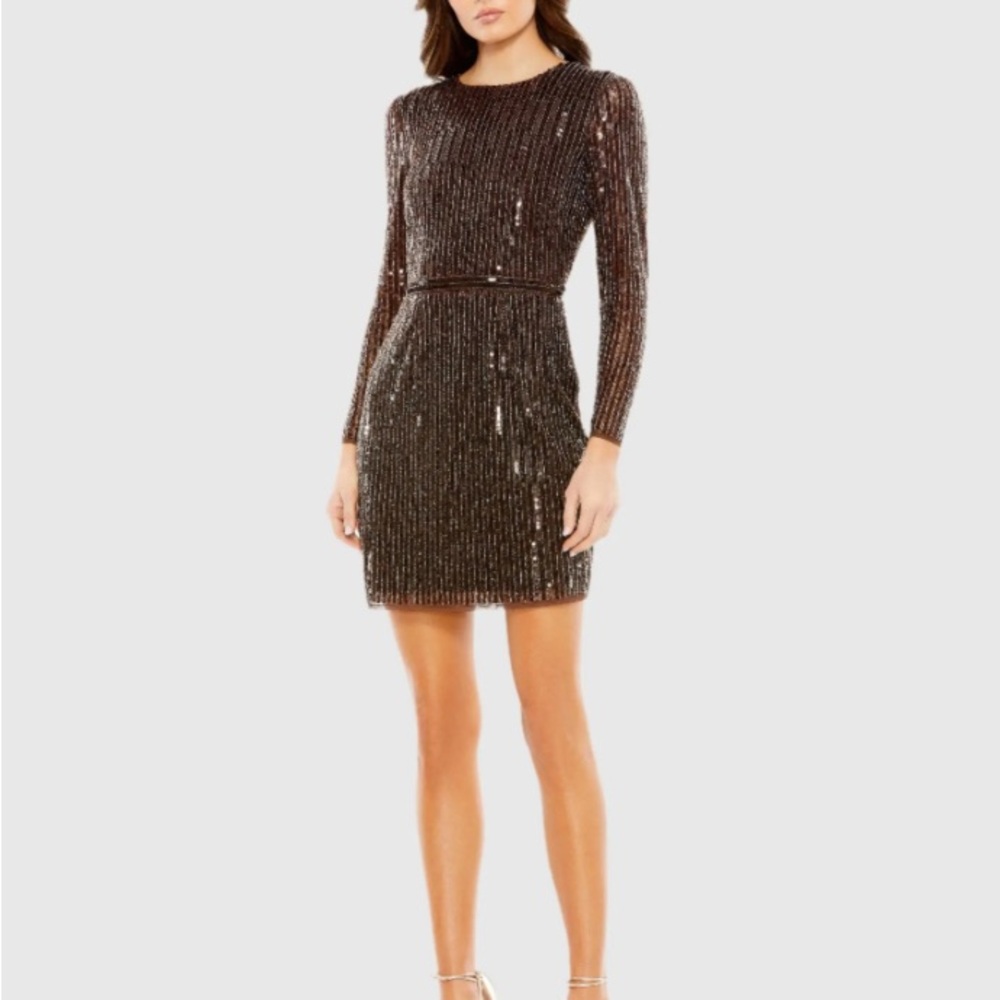 MAC DUGGAL
Brown Long Sleeve Sequin Mini Dress 93625